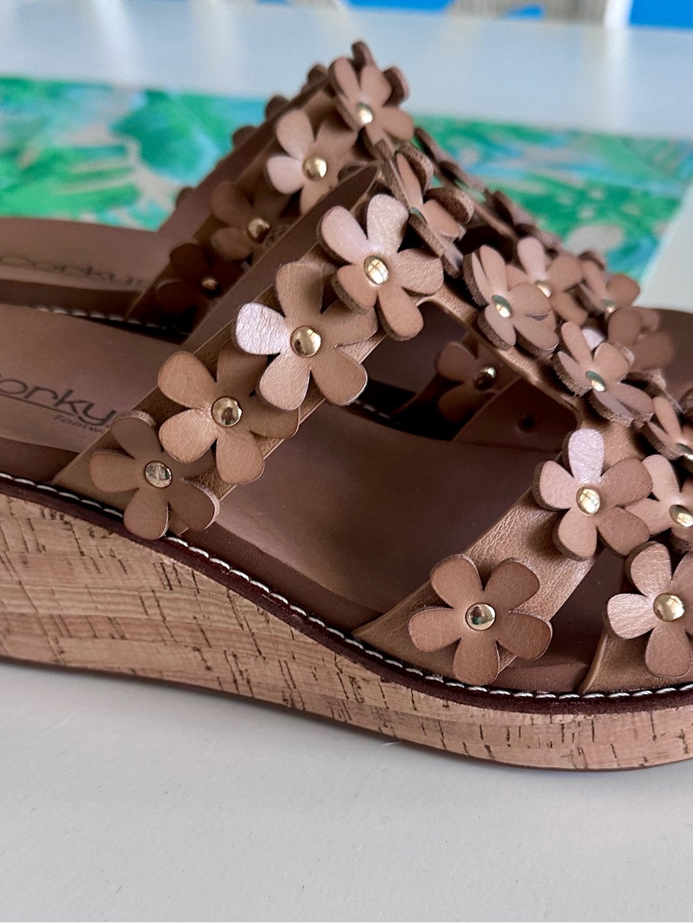 Corkys Floral Applique Wedge Sandals - leather, Never Worn!